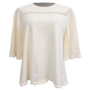See by Chloé Scalloped Accent Shirt Sleeve Sweater in Cream Cotton